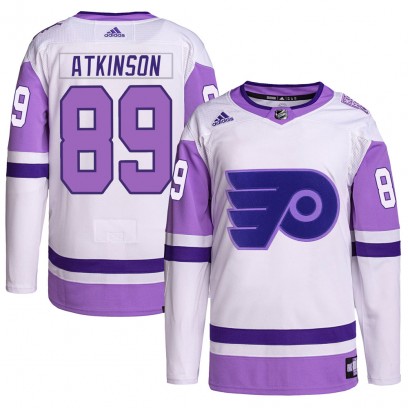 Men's Authentic Philadelphia Flyers Cam Atkinson Adidas Hockey Fights Cancer Primegreen Jersey - White/Purple