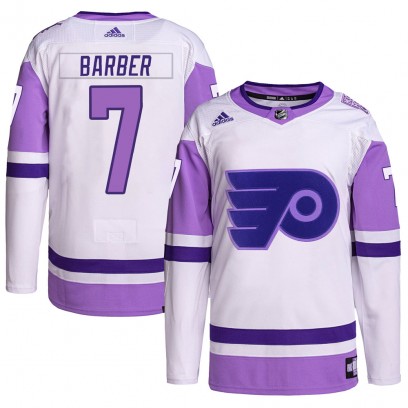 Men's Authentic Philadelphia Flyers Bill Barber Adidas Hockey Fights Cancer Primegreen Jersey - White/Purple