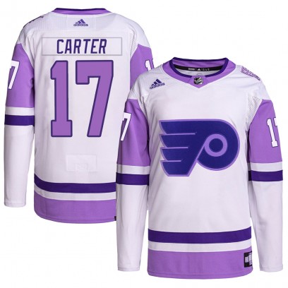 Men's Authentic Philadelphia Flyers Jeff Carter Adidas Hockey Fights Cancer Primegreen Jersey - White/Purple