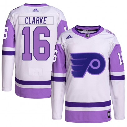 Men's Authentic Philadelphia Flyers Bobby Clarke Adidas Hockey Fights Cancer Primegreen Jersey - White/Purple