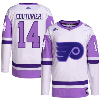 Men's Authentic Philadelphia Flyers Sean Couturier Adidas Hockey Fights Cancer Primegreen Jersey - White/Purple