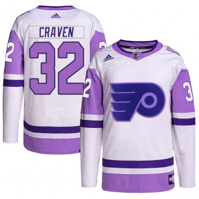 Men's Authentic Philadelphia Flyers Murray Craven Adidas Hockey Fights Cancer Primegreen Jersey - White/Purple