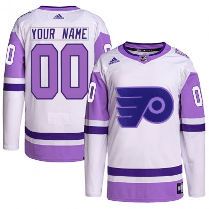 Men's Authentic Philadelphia Flyers Custom Adidas Custom Hockey Fights Cancer Primegreen Jersey - White/Purple