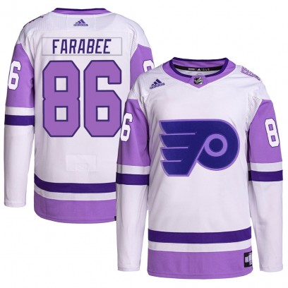 Men's Authentic Philadelphia Flyers Joel Farabee Adidas Hockey Fights Cancer Primegreen Jersey - White/Purple