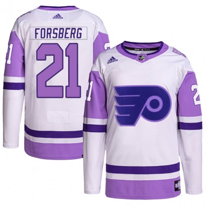 Men's Authentic Philadelphia Flyers Peter Forsberg Adidas Hockey Fights Cancer Primegreen Jersey - White/Purple