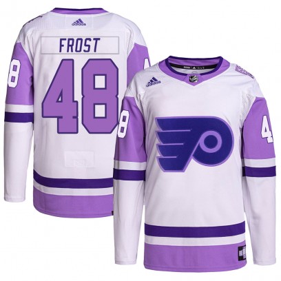 Men's Authentic Philadelphia Flyers Morgan Frost Adidas Hockey Fights Cancer Primegreen Jersey - White/Purple