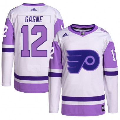 Men's Authentic Philadelphia Flyers Simon Gagne Adidas Hockey Fights Cancer Primegreen Jersey - White/Purple