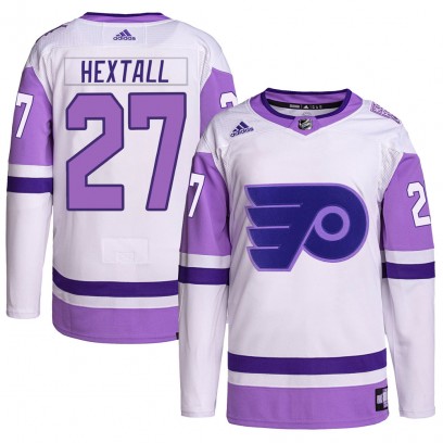 Men's Authentic Philadelphia Flyers Ron Hextall Adidas Hockey Fights Cancer Primegreen Jersey - White/Purple