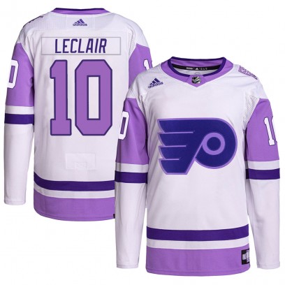 Men's Authentic Philadelphia Flyers John Leclair Adidas Hockey Fights Cancer Primegreen Jersey - White/Purple