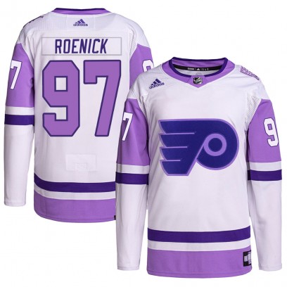 Men's Authentic Philadelphia Flyers Jeremy Roenick Adidas Hockey Fights Cancer Primegreen Jersey - White/Purple
