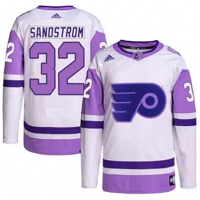 Men's Authentic Philadelphia Flyers Felix Sandstrom Adidas Hockey Fights Cancer Primegreen Jersey - White/Purple