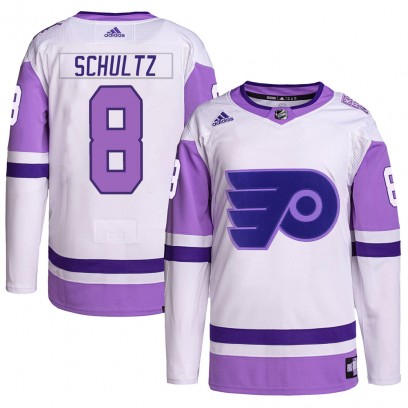 Men's Authentic Philadelphia Flyers Dave Schultz Adidas Hockey Fights Cancer Primegreen Jersey - White/Purple